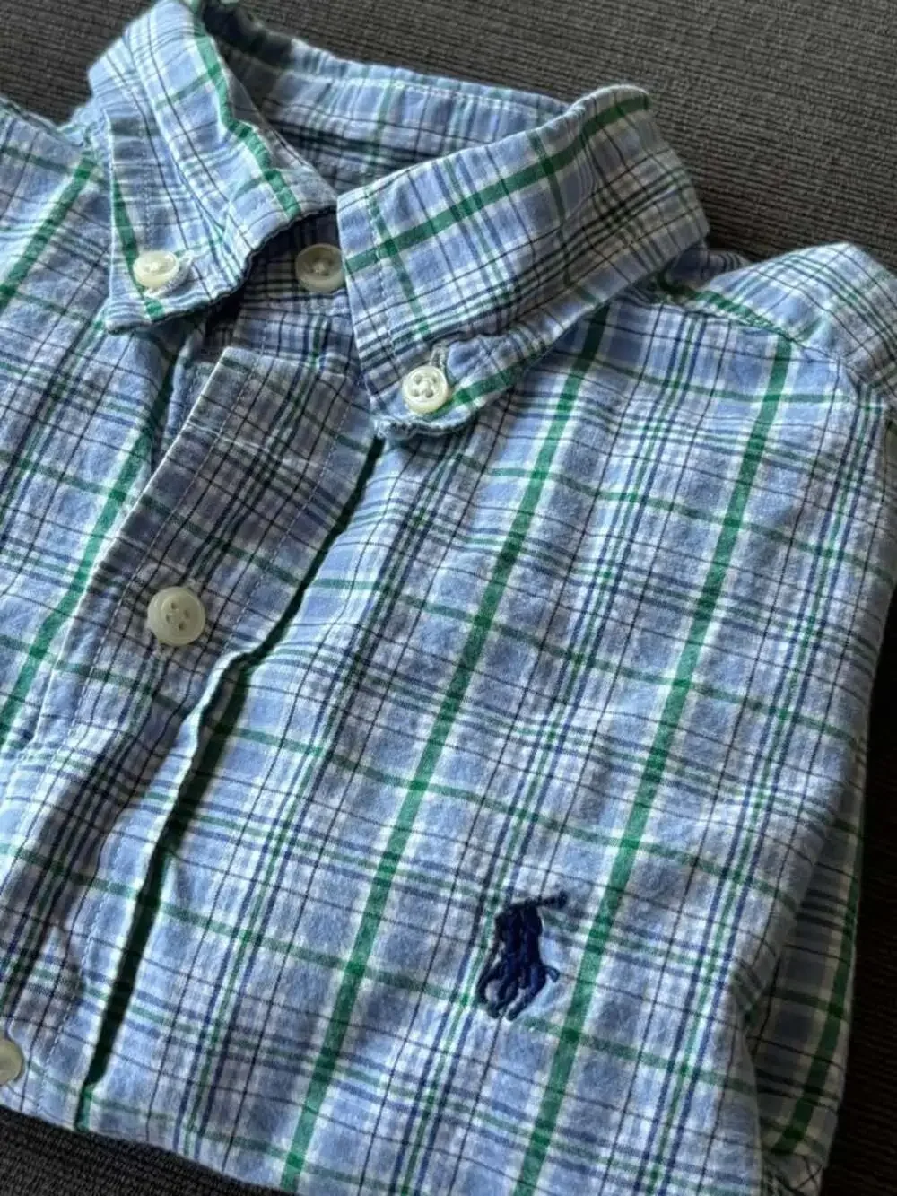 Polo Ralph Lauren Boys size 6 Plaid Button Down Shirt Short Sleeve Blue Green